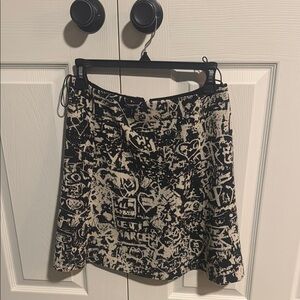 Black and Cream Mini Skater Skirt for Casual Night Out